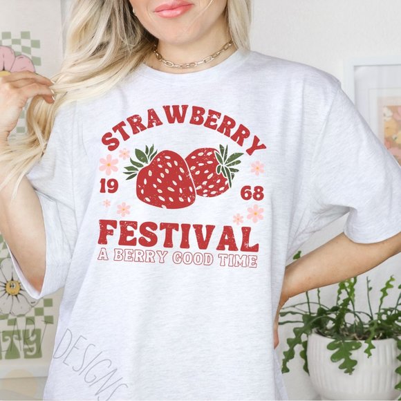 Strawberry Festival Boho Graphic T-shirt, Farmer's Market Shirt - White - Picture 2 of 5